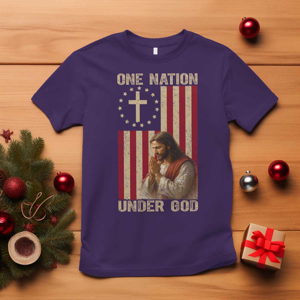 Jesus Christian T Shirt One Nation Under God TS14 Purple Print Your Wear