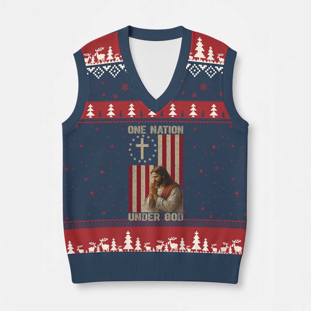 Jesus Christian V-Neck Knit Sweater Vest One Nation Under God TS14 Navy Red Print Your Wear