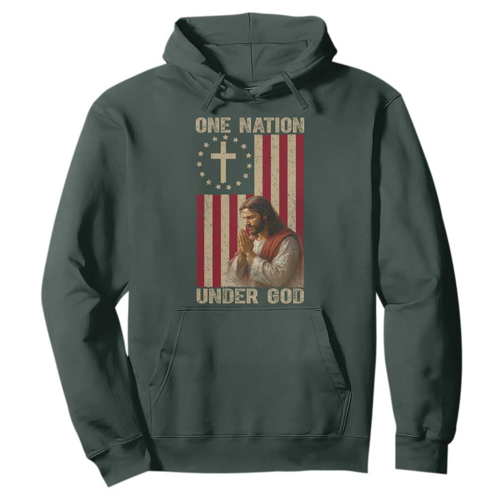 Jesus Christian Hoodie One Nation Under God TS14 Dark Forest Green Print Your Wear