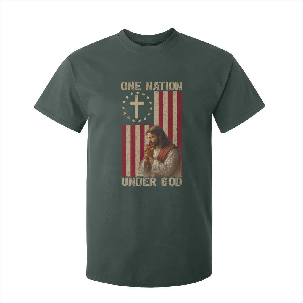 Jesus Christian T Shirt For Kid One Nation Under God TS14 Dark Forest Green Print Your Wear