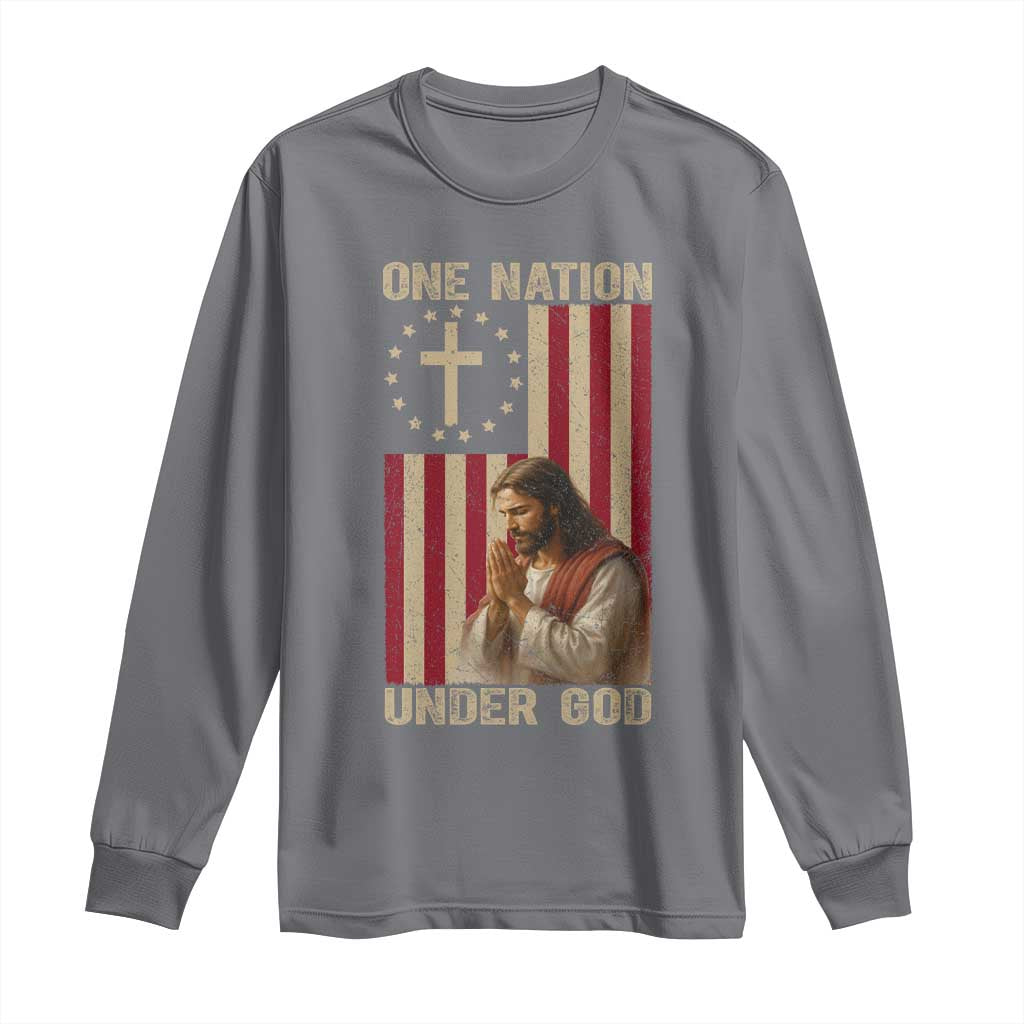 Jesus Christian Long Sleeve Shirt One Nation Under God TS14 Charcoal Print Your Wear