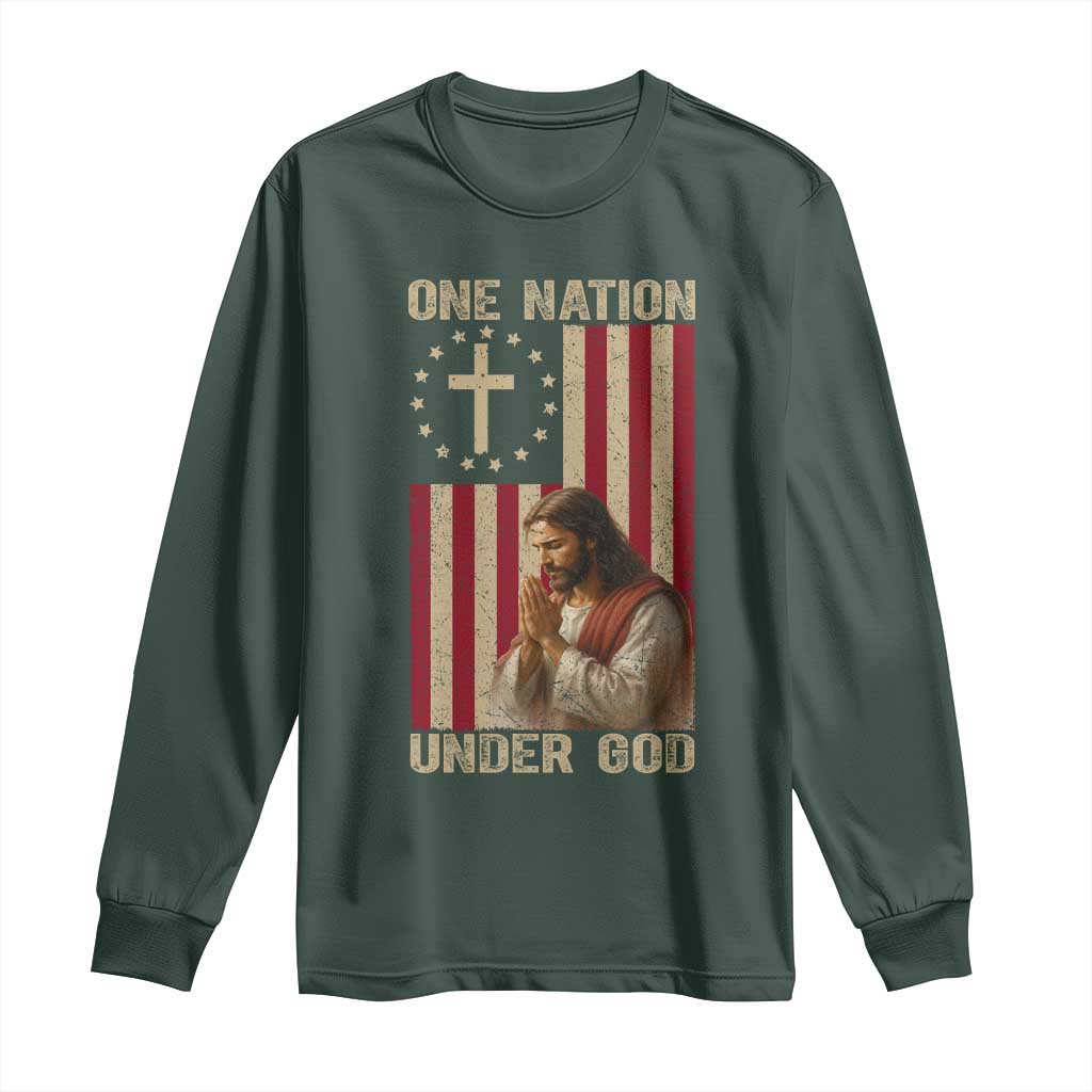 Jesus Christian Long Sleeve Shirt One Nation Under God TS14 Dark Forest Green Print Your Wear