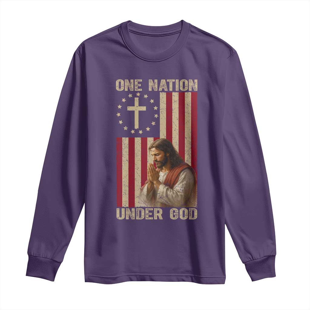 Jesus Christian Long Sleeve Shirt One Nation Under God TS14 Purple Print Your Wear