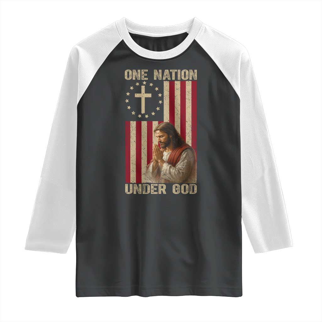 Jesus Christian Raglan Shirt One Nation Under God TS14 Black White Print Your Wear