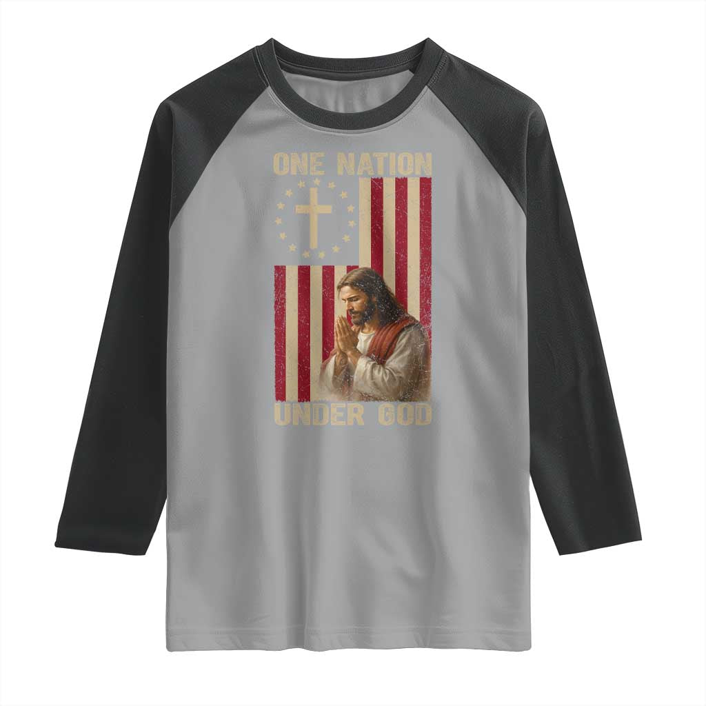 Jesus Christian Raglan Shirt One Nation Under God TS14 Sport Gray Black Print Your Wear