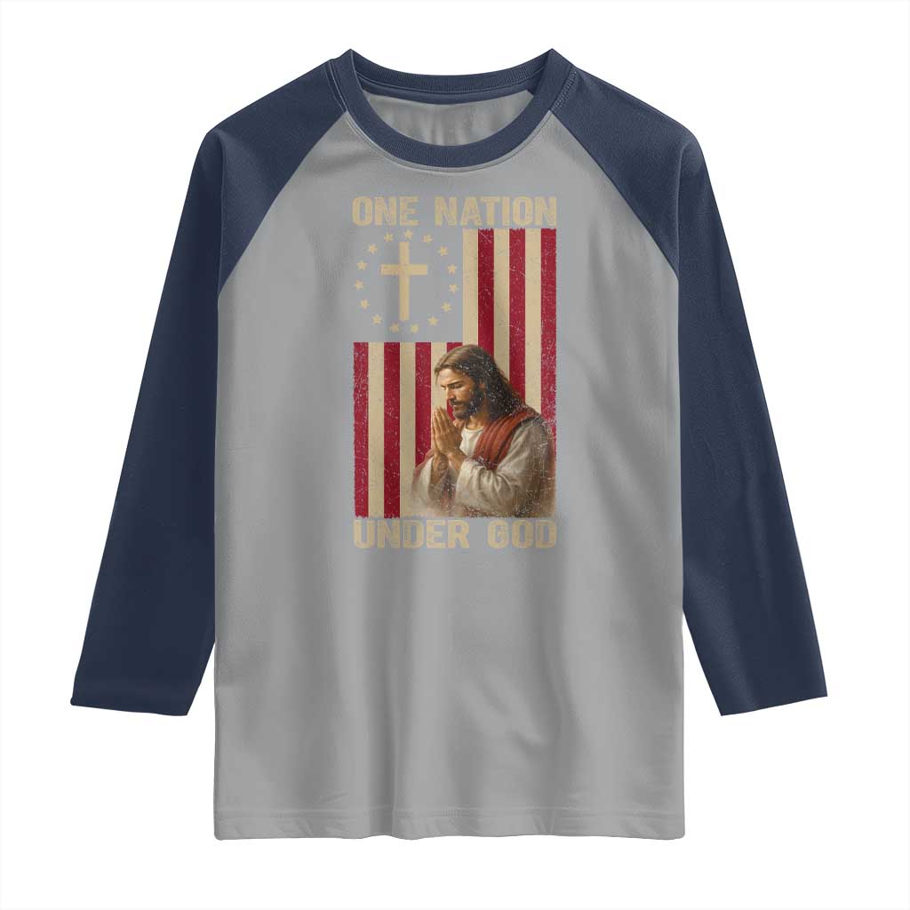 Jesus Christian Raglan Shirt One Nation Under God TS14 Sport Gray Navy Print Your Wear