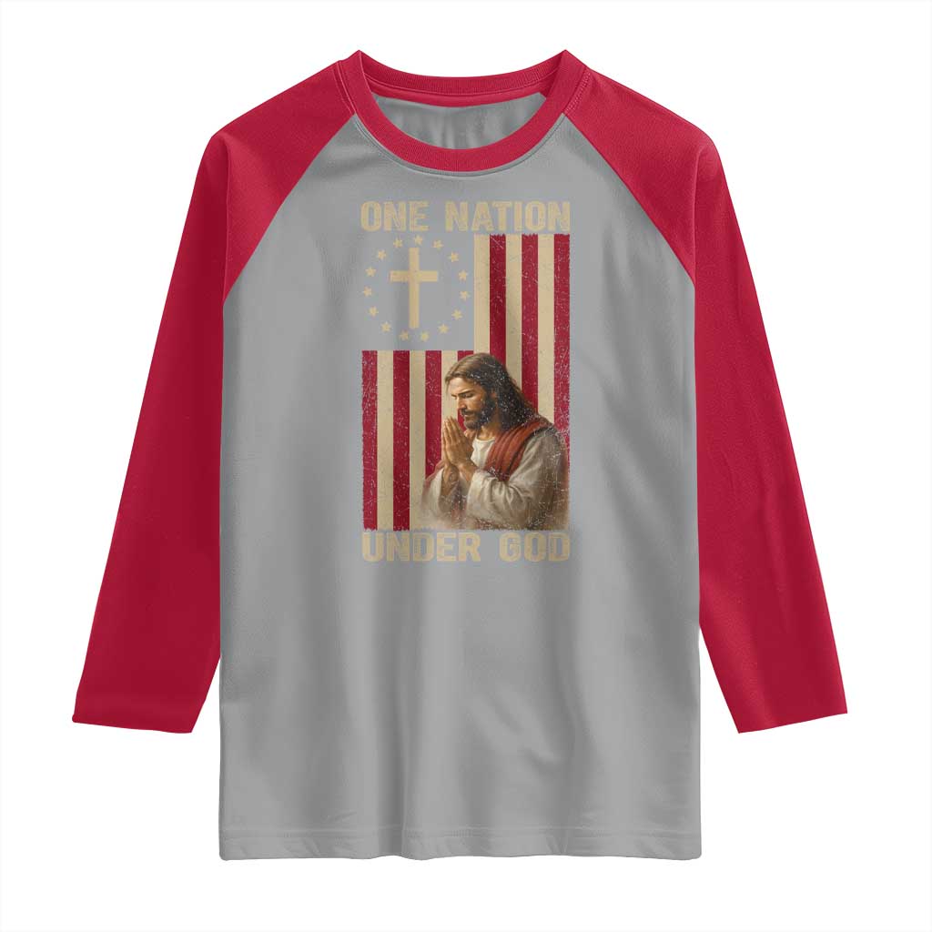 Jesus Christian Raglan Shirt One Nation Under God TS14 Sport Gray Red Print Your Wear