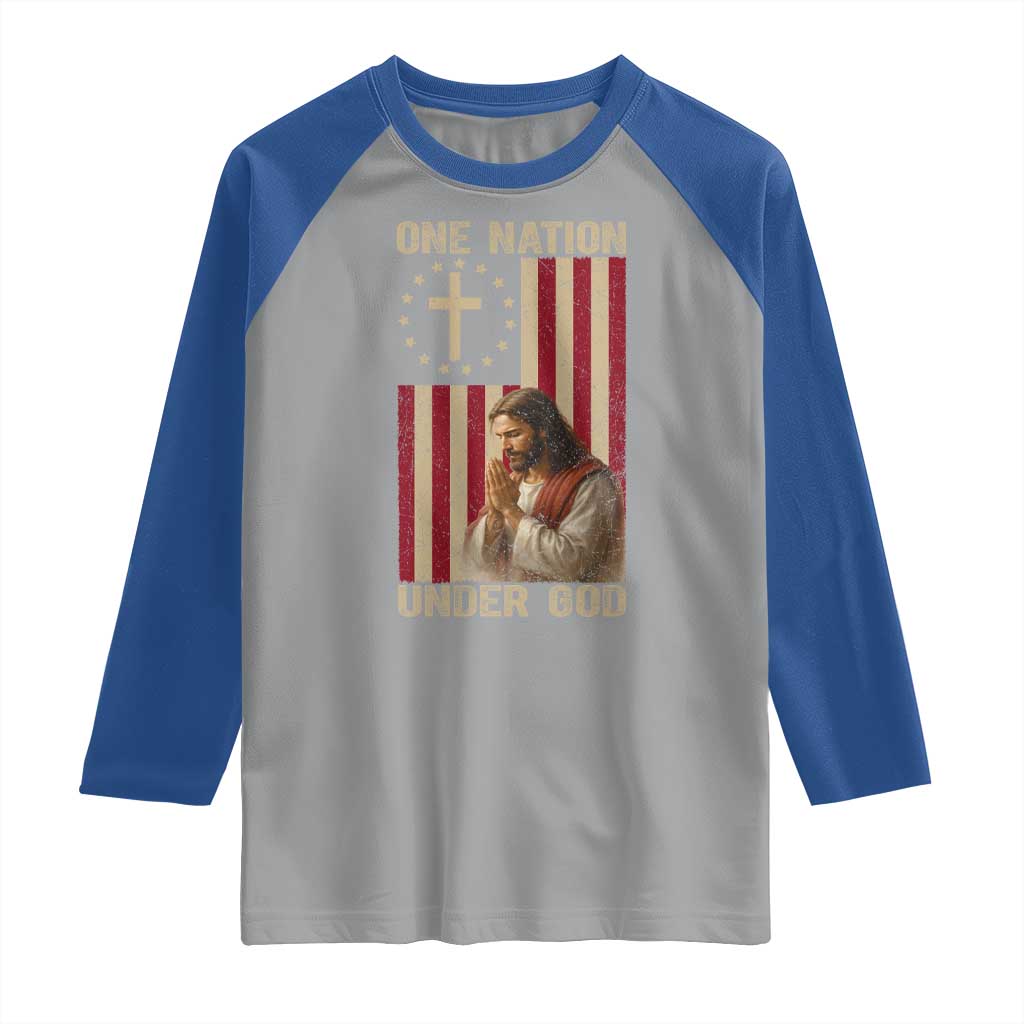 Jesus Christian Raglan Shirt One Nation Under God TS14 Sport Gray Royal Print Your Wear