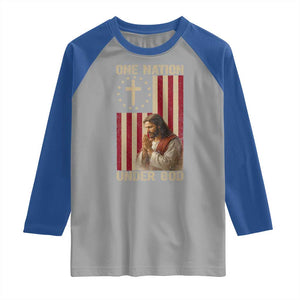 Jesus Christian Raglan Shirt One Nation Under God TS14 Sport Gray Royal Print Your Wear