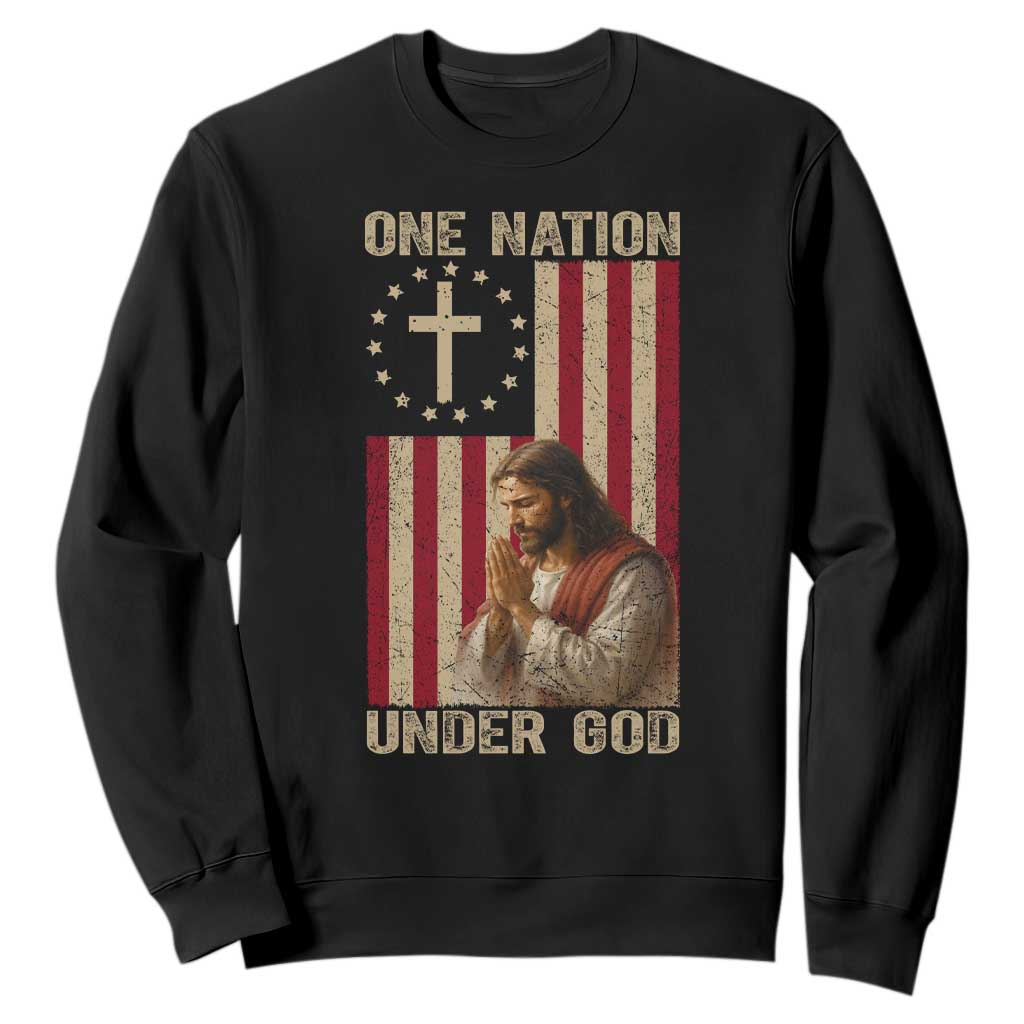 Jesus Christian Sweatshirt One Nation Under God TS14 Black Print Your Wear