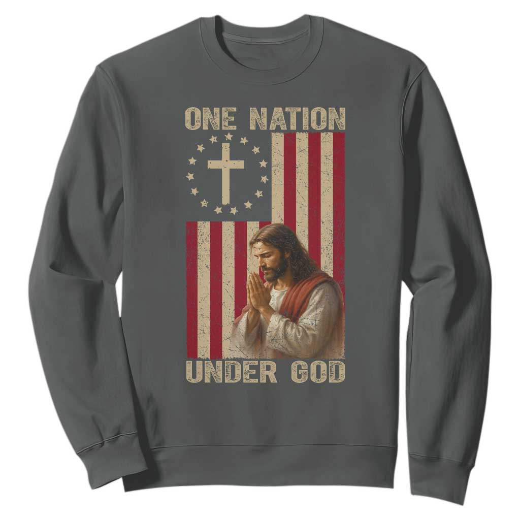 Jesus Christian Sweatshirt One Nation Under God TS14 Dark Heather Print Your Wear