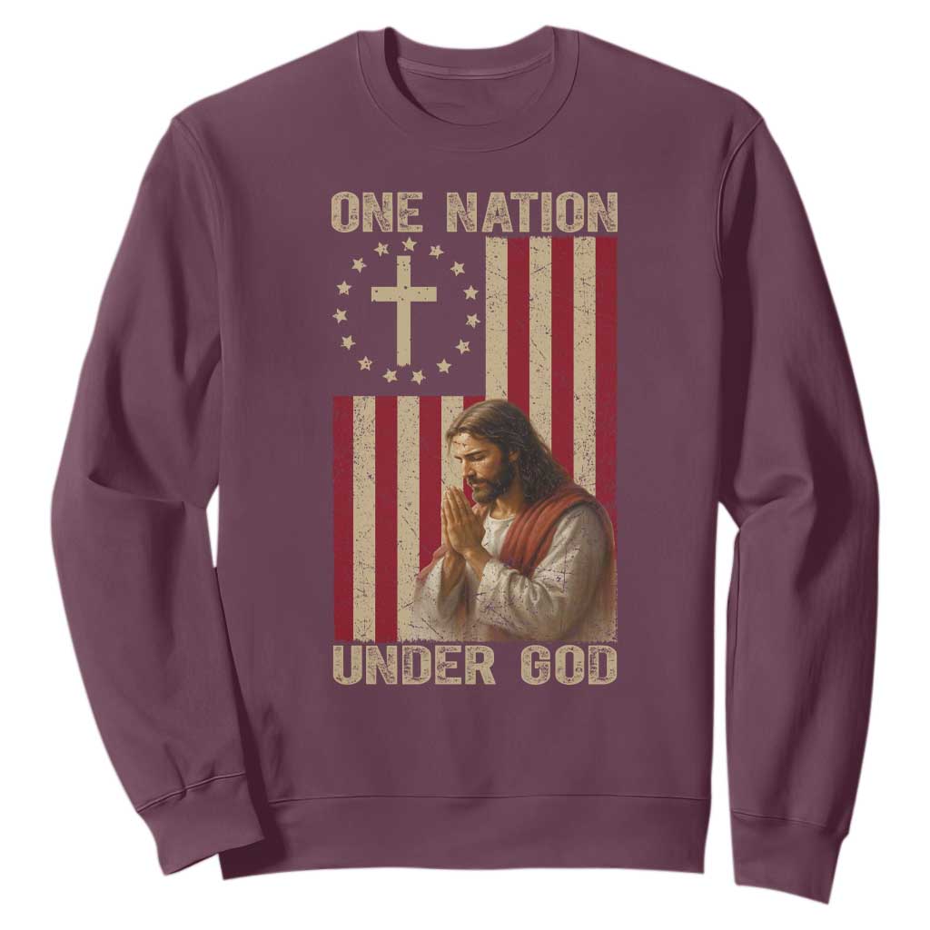 Jesus Christian Sweatshirt One Nation Under God TS14 Maroon Print Your Wear