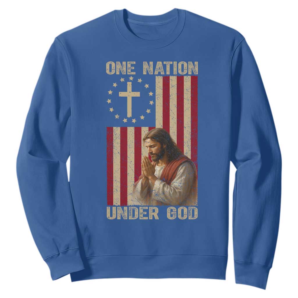Jesus Christian Sweatshirt One Nation Under God TS14 Royal Blue Print Your Wear