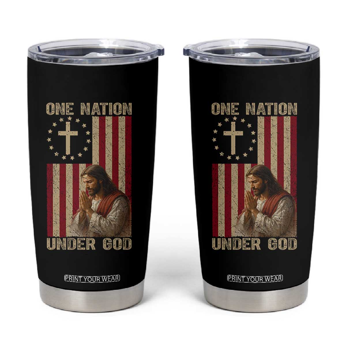 Jesus Christian Tumbler Cup One Nation Under God TS14 Black Print Your Wear