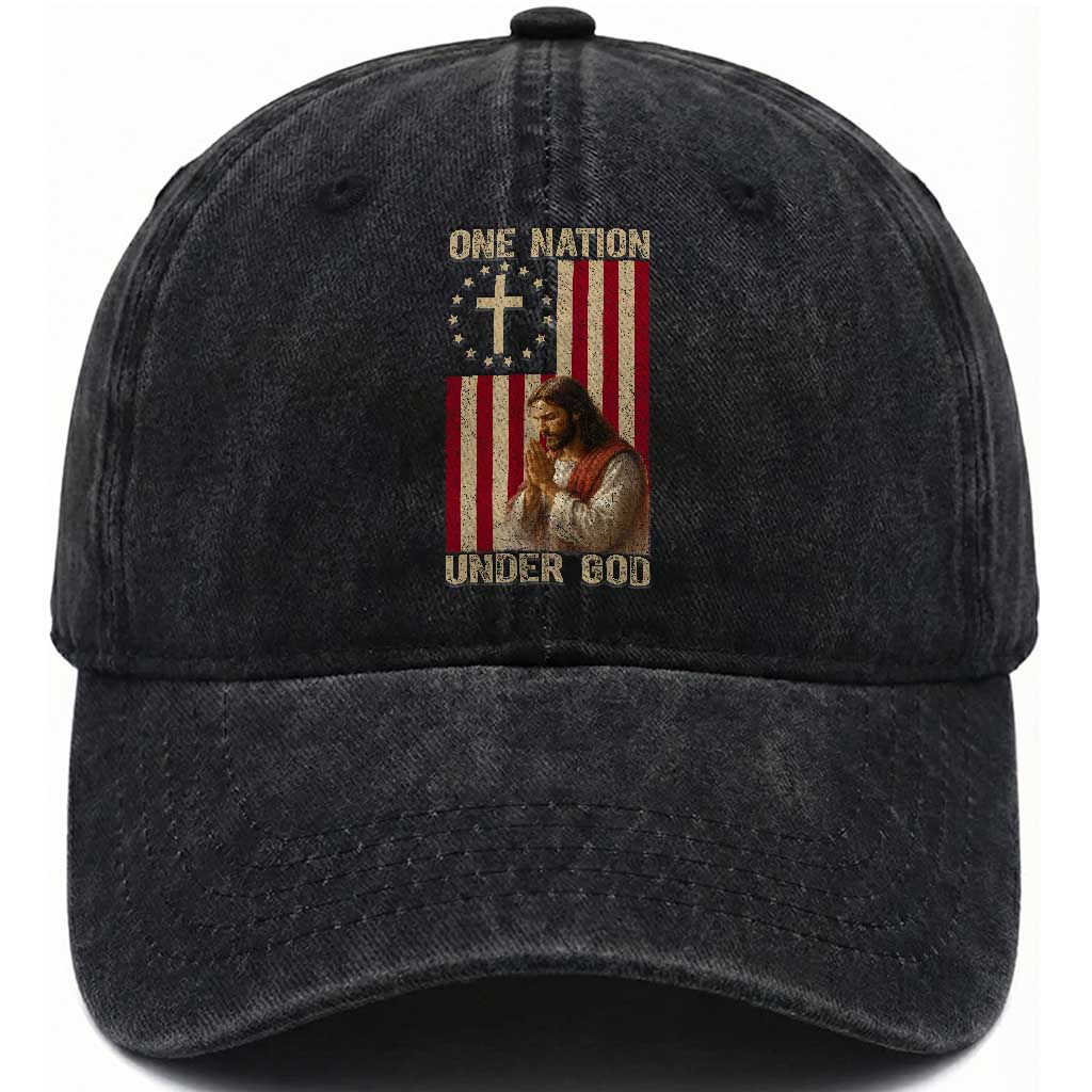 Jesus Christian Washed Cotton Baseball Cap One Nation Under God TS14 Washed Cap Universal Fit Black Print Your Wear