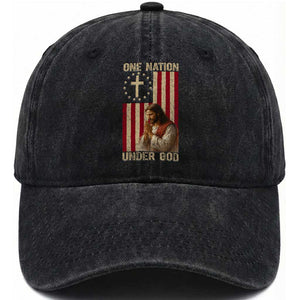 Jesus Christian Washed Cotton Baseball Cap One Nation Under God TS14 Washed Cap Universal Fit Black Print Your Wear