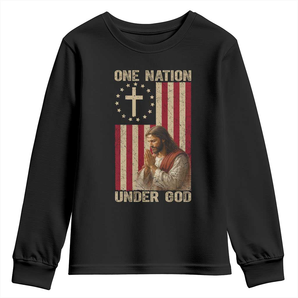Jesus Christian Youth Sweatshirt One Nation Under God TS14 Black Print Your Wear