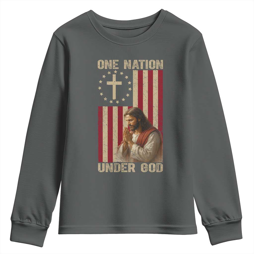 Jesus Christian Youth Sweatshirt One Nation Under God TS14 Dark Heather Print Your Wear
