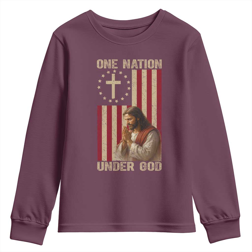 Jesus Christian Youth Sweatshirt One Nation Under God TS14 Maroon Print Your Wear