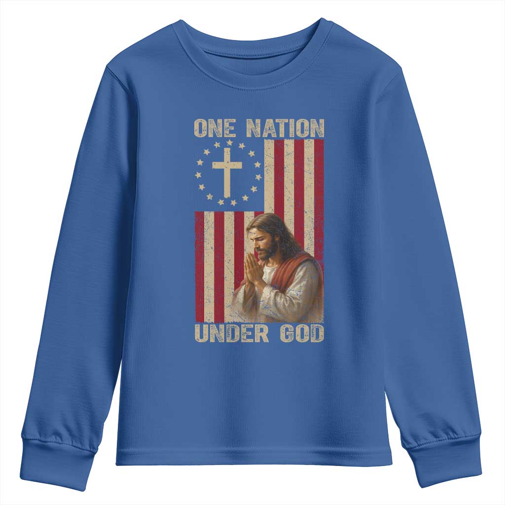 Jesus Christian Youth Sweatshirt One Nation Under God TS14 Royal Blue Print Your Wear
