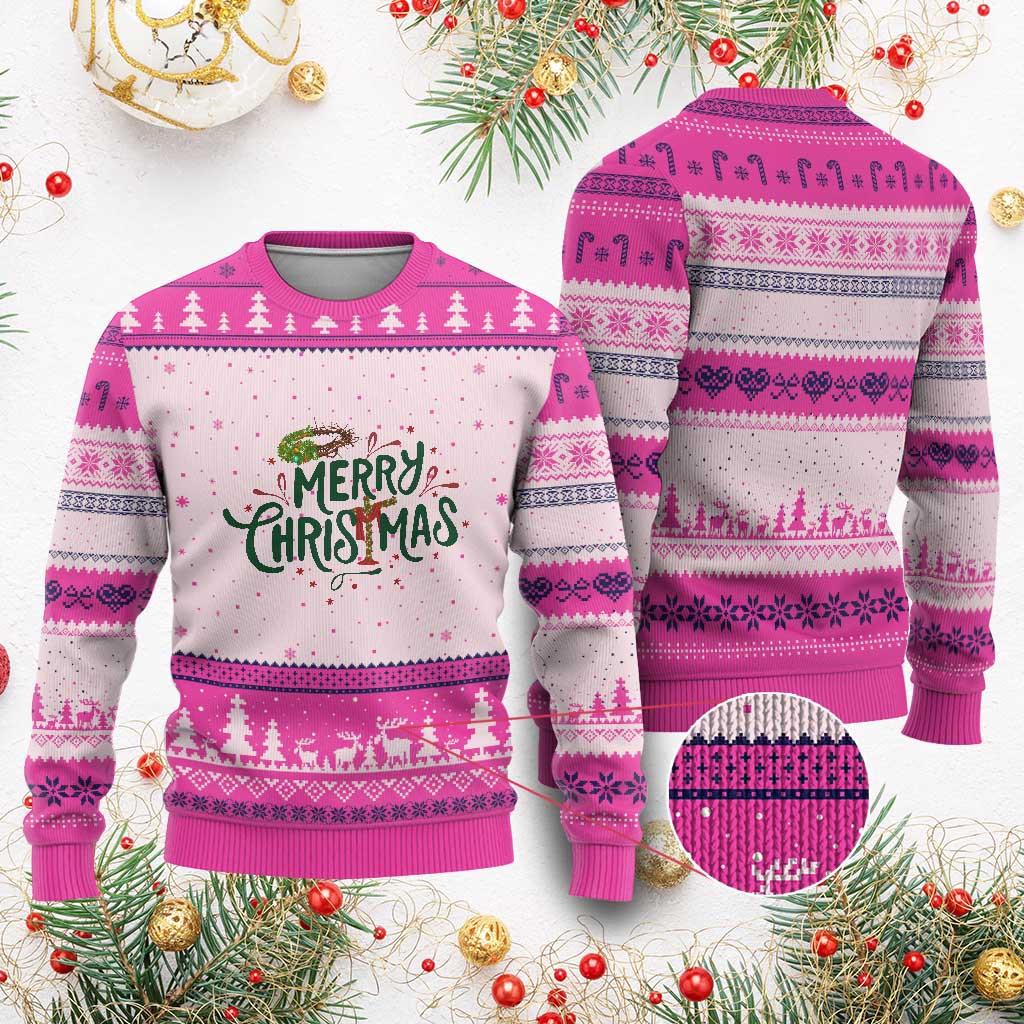 Jesus Christian Xmas Ugly Christmas Sweater TS14 Hot Pink Print Your Wear