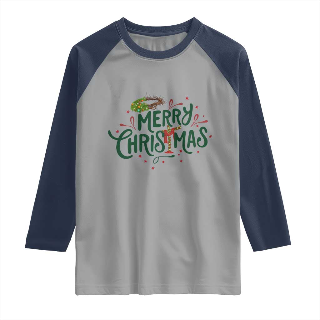 Jesus Christian Christmas Raglan Shirt TS14 Sport Gray Navy Print Your Wear