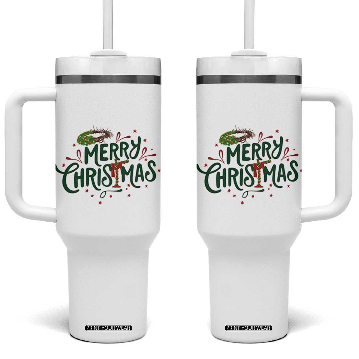Jesus Christian Christmas Tumbler With Handle TS14 One Size: 40 oz White Print Your Wear