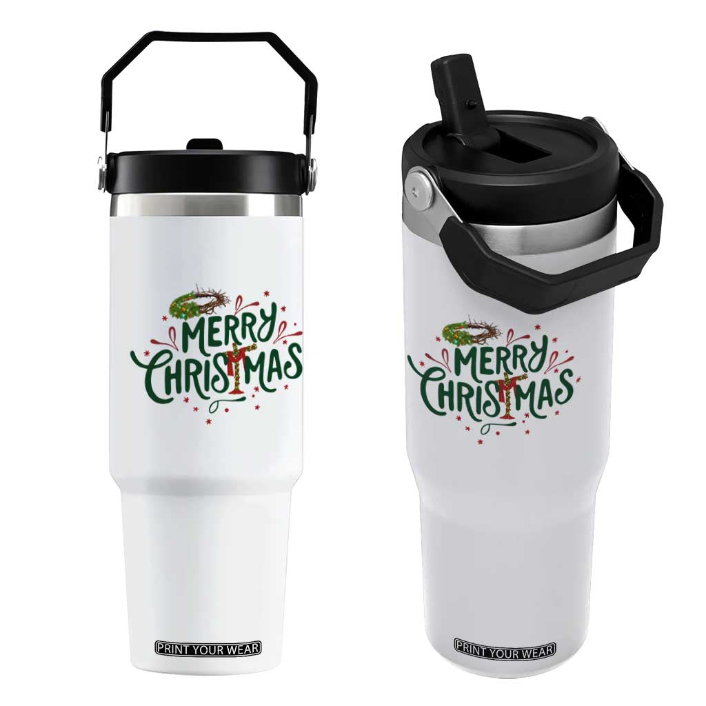Jesus Christian Christmas Flip Straw Tumbler TS14 One Size: 30 oz White Print Your Wear