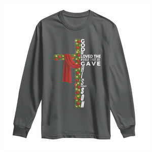 Jesus Christian Christmas Long Sleeve Shirt God So Loved The World That He Gave His Only Son TS14 Dark Heather Print Your Wear