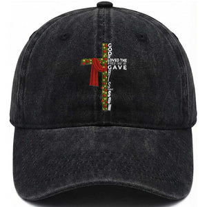 Jesus Christian Christmas Washed Cotton Baseball Cap God So Loved The World That He Gave His Only Son TS14 Washed Cap Universal Fit Black Print Your Wear