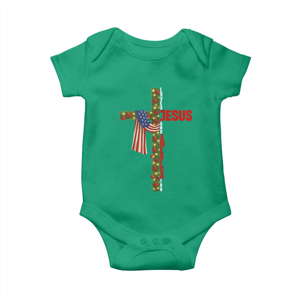 Jesus Patriotic Christmas Baby Onesie Loves Jesus And America Too TS14 Irish Green Print Your Wear