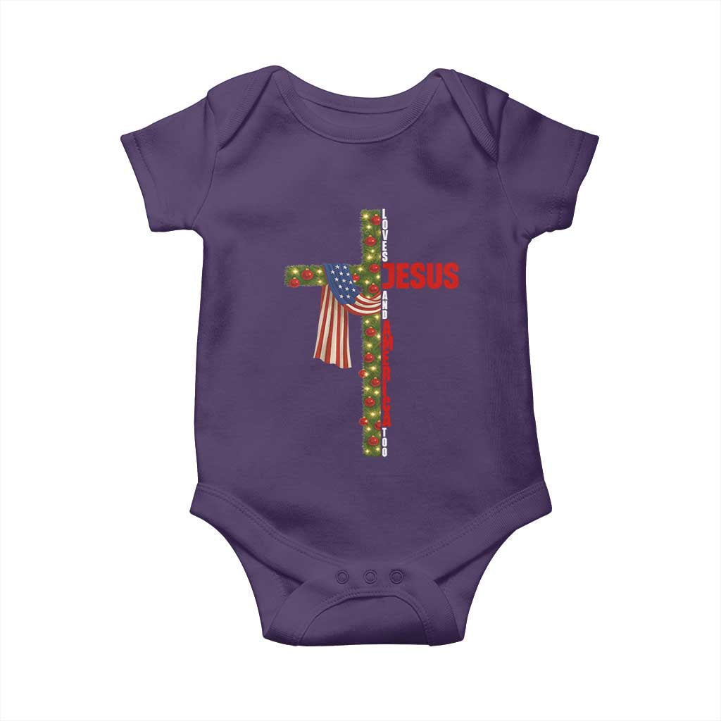 Jesus Patriotic Christmas Baby Onesie Loves Jesus And America Too TS14 Purple Print Your Wear