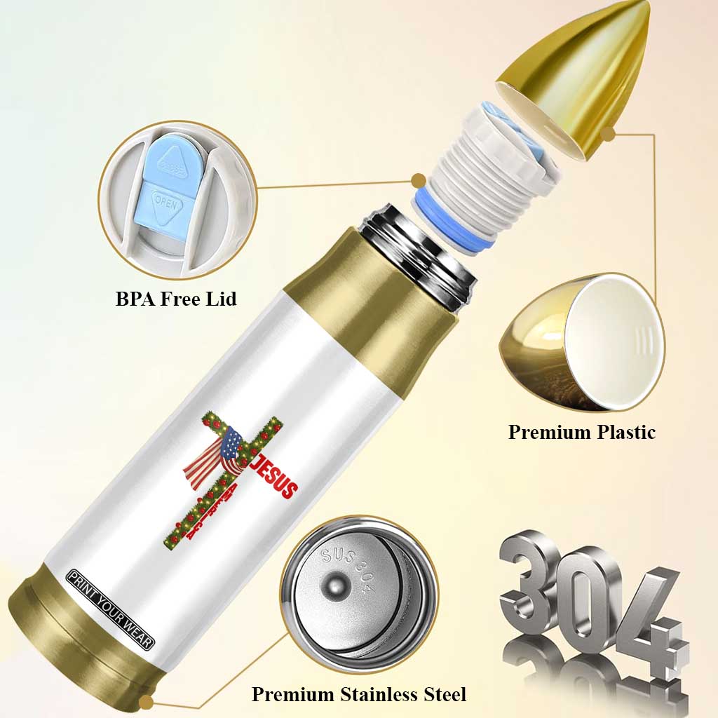 Jesus Patriotic Christmas Bullet Tumbler Loves Jesus And America Too TS14 Print Your Wear