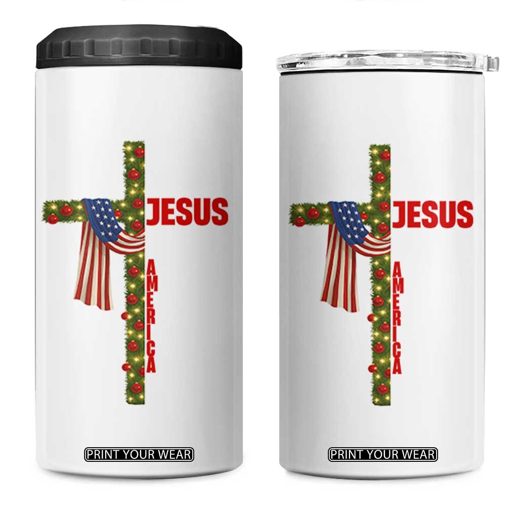 Jesus Patriotic Christmas 4 in 1 Can Cooler Tumbler Loves Jesus And America Too TS14 One Size: 16 oz Black Print Your Wear