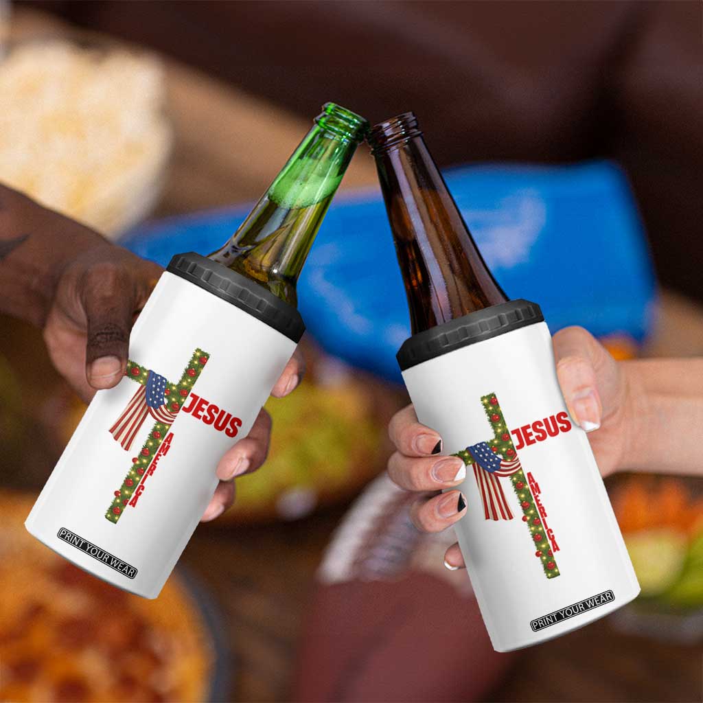 Jesus Patriotic Christmas 4 in 1 Can Cooler Tumbler Loves Jesus And America Too TS14 Print Your Wear