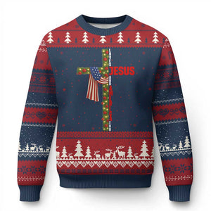 Jesus Patriotic Xmas Ugly Christmas Sweater Loves Jesus And America Too TS14 Navy Red Print Your Wear