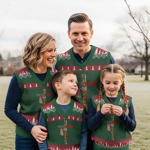 Jesus Patriotic Xmas V-Neck Knit Sweater Vest Loves Jesus And America Too TS14 Red Green Print Your Wear