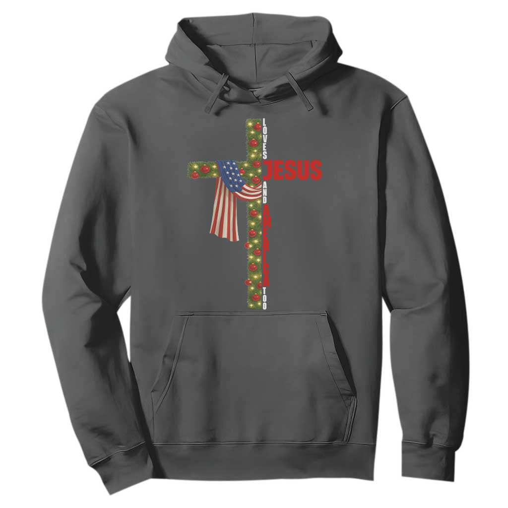 Jesus Patriotic Christmas Hoodie Loves Jesus And America Too TS14 Dark Heather Print Your Wear