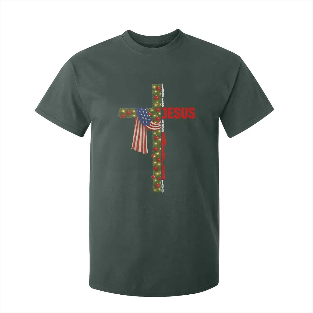 Jesus Patriotic Christmas T Shirt For Kid Loves Jesus And America Too TS14 Dark Forest Green Print Your Wear