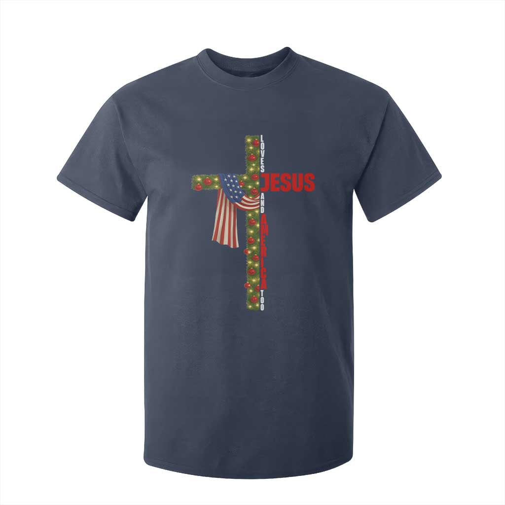 Jesus Patriotic Christmas T Shirt For Kid Loves Jesus And America Too TS14 Navy Print Your Wear