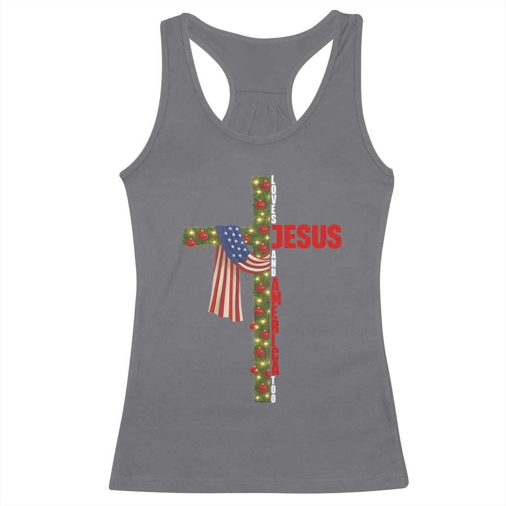 Jesus Patriotic Christmas Racerback Tank Top Loves Jesus And America Too TS14 Charcoal Print Your Wear