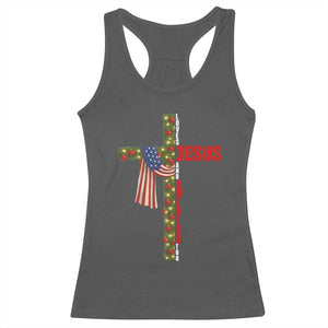 Jesus Patriotic Christmas Racerback Tank Top Loves Jesus And America Too TS14 Dark Heather Print Your Wear