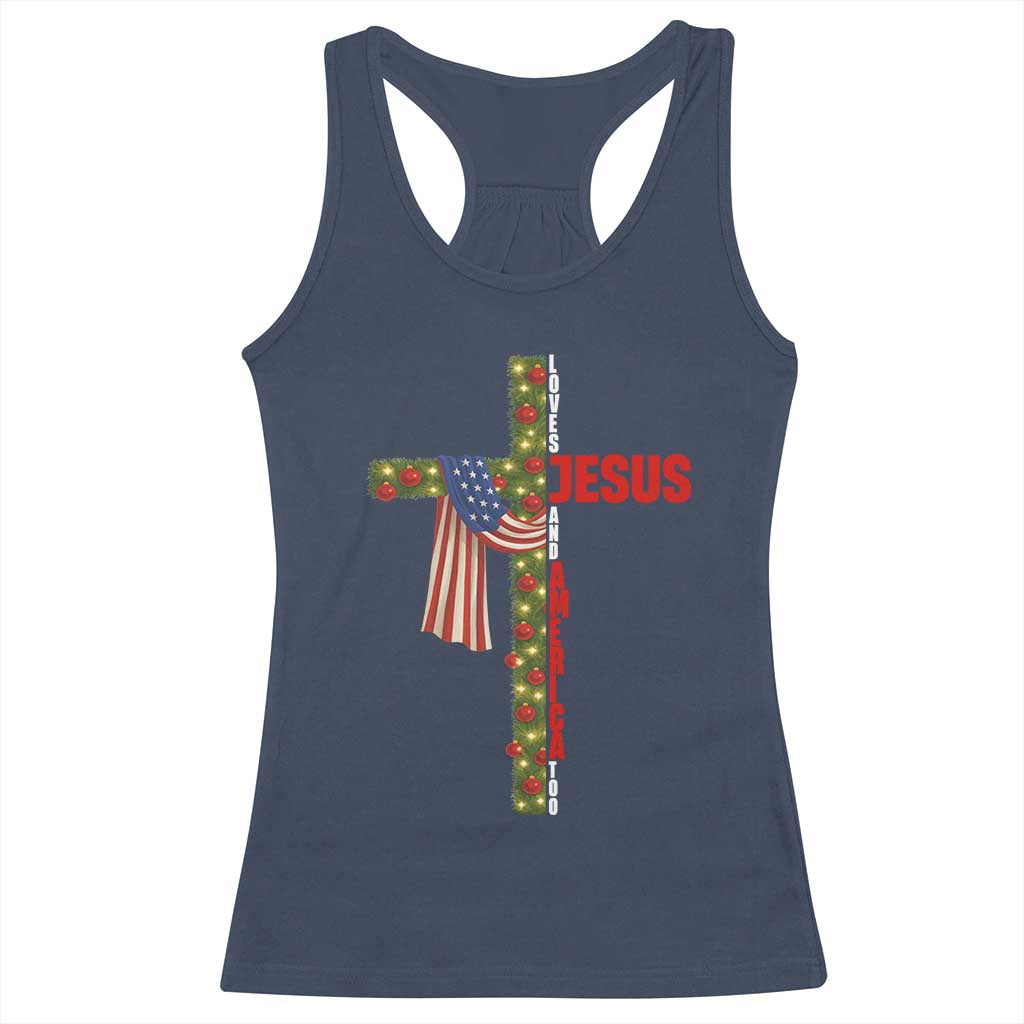 Jesus Patriotic Christmas Racerback Tank Top Loves Jesus And America Too TS14 Navy Print Your Wear