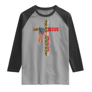 Jesus Patriotic Christmas Raglan Shirt Loves Jesus And America Too TS14 Sport Gray Black Print Your Wear