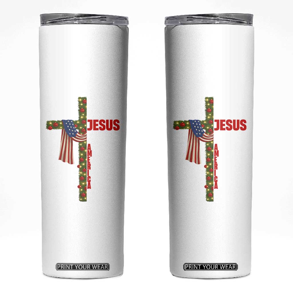 Jesus Patriotic Christmas Skinny Tumbler Loves Jesus And America Too TS14 Black Print Your Wear