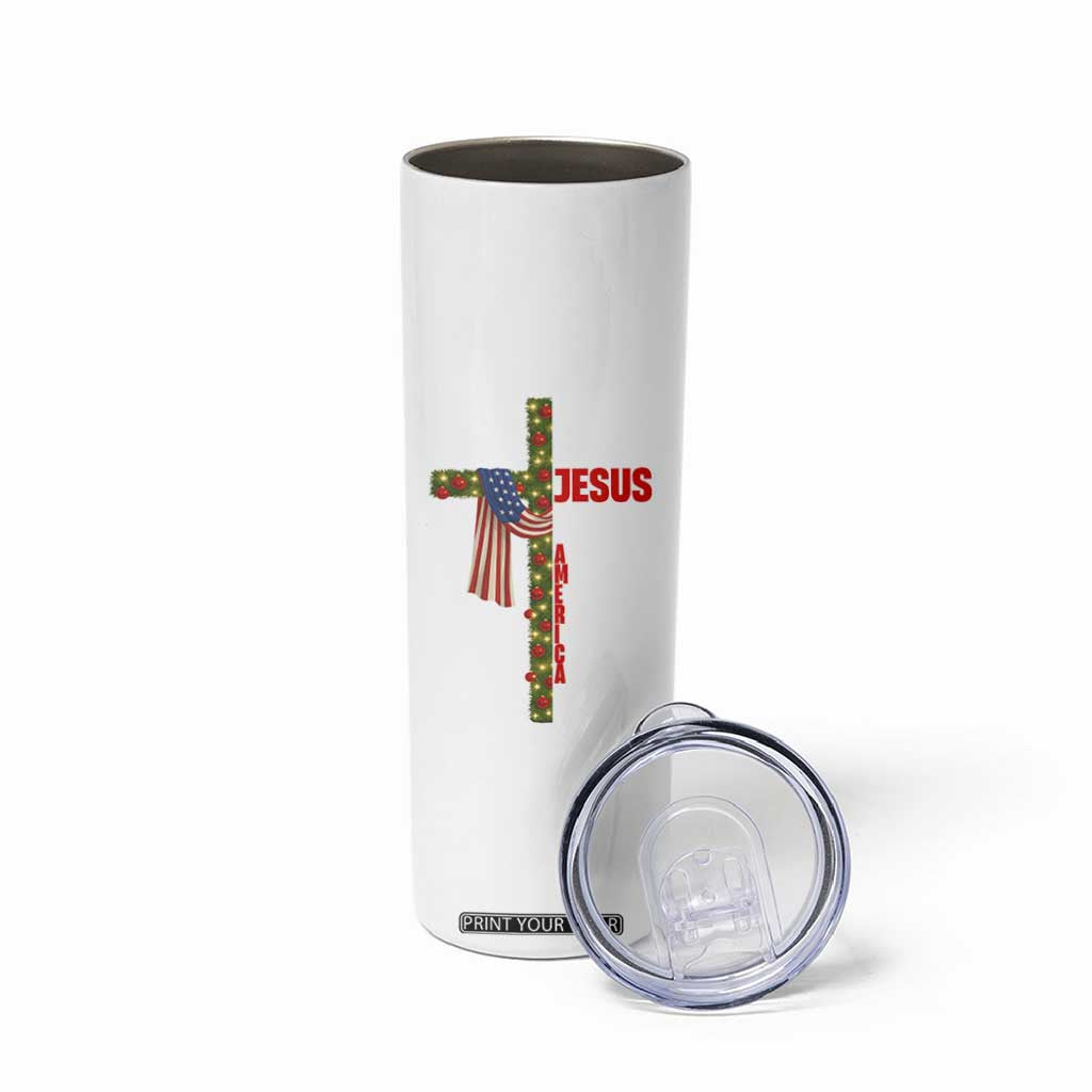 Jesus Patriotic Christmas Skinny Tumbler Loves Jesus And America Too TS14 Print Your Wear