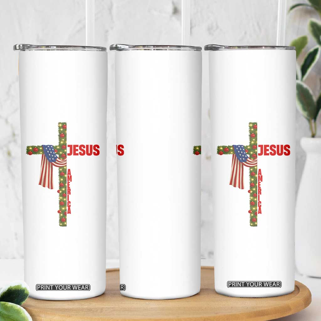 Jesus Patriotic Christmas Skinny Tumbler Loves Jesus And America Too TS14 Print Your Wear