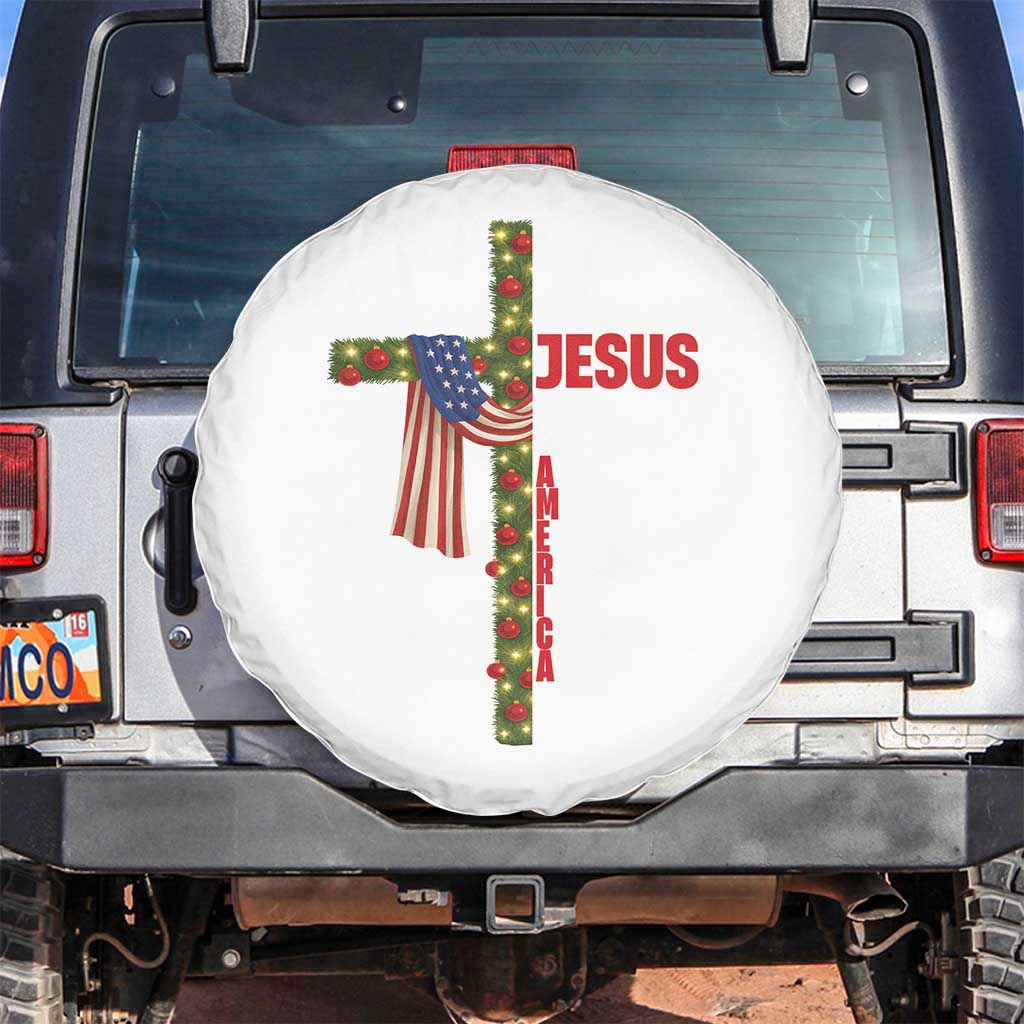 Jesus Patriotic Christmas Spare Tire Cover Loves Jesus And America Too TS14 No hole Black Print Your Wear