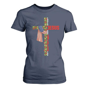 Jesus Patriotic Christmas T Shirt For Women Loves Jesus And America Too TS14 Navy Print Your Wear
