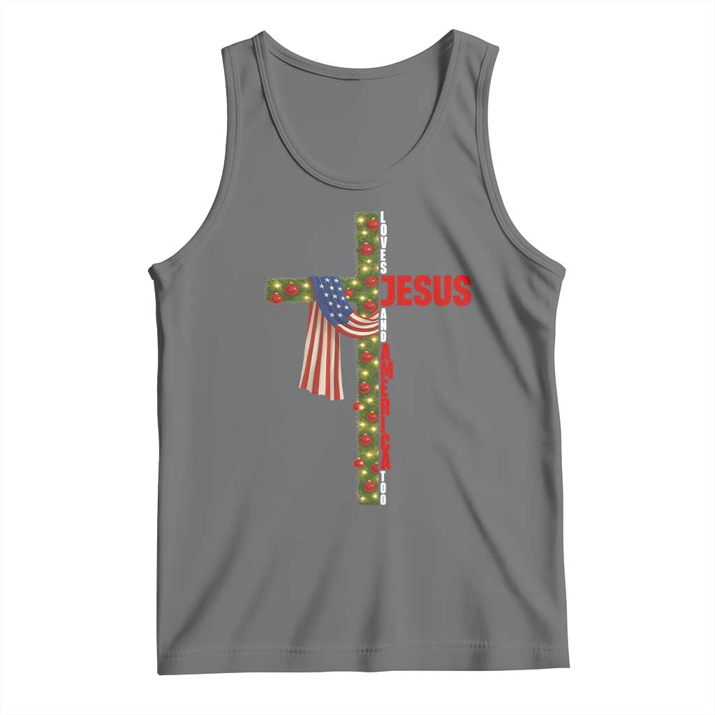 Jesus Patriotic Christmas Tank Top Loves Jesus And America Too TS14 Black Heather Print Your Wear